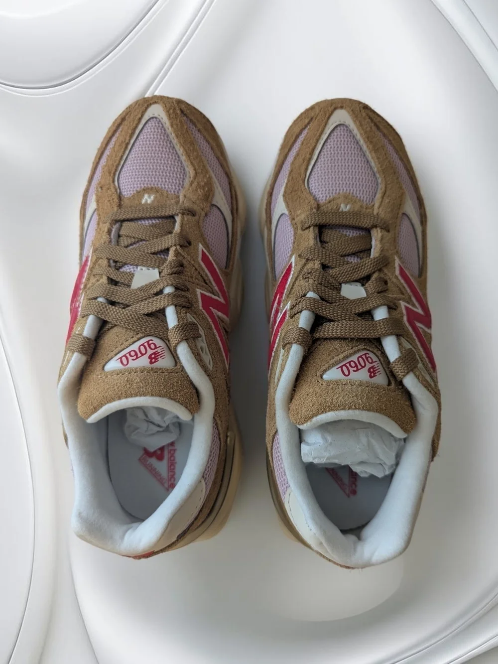 New Balance 9060 Big kids Size 4 Low Top Sneakers Tan Lavender Y2K Sneakers